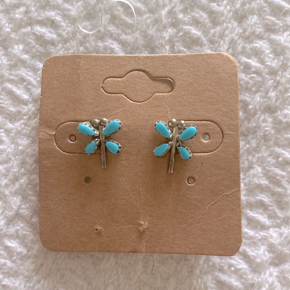 Sterling silver and turquoise dragon fly earrings.